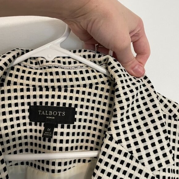 TALBOTS Plus Size Textured Checked Blazer Cream Black Check One Button Jacket 1X - Picture 5 of 16